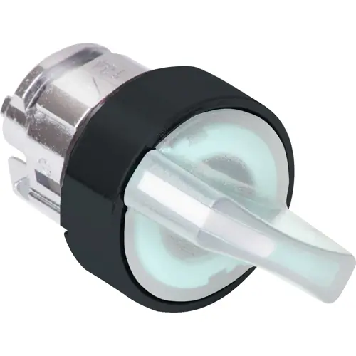 Abverkauf Knebelschalter, beleuchtbar, rastend, Bund rund, weiß, Frontring schwarz, 2 x 90°, Einbau-Ø 22 mm, ZB4BK12137