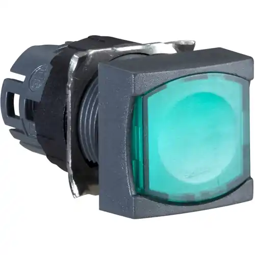 Abverkauf Druckschalter, beleuchtbar, rastend, Bund quadratisch, grün, Einbau-Ø 16 mm, ZB6CF3
