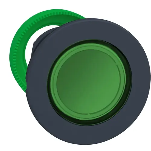 Aktuell Druckschalter, beleuchtbar, rastend, Bund rund, grün, Einbau-Ø 30.5 mm, ZB5FH033