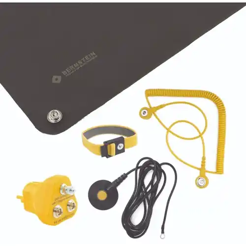 Aktuell ESD Personenerdung Set 5-tlg Matte schwarz (500x400x0,5)Armband 2 Kabel Erdungsstecker, 9-354-A