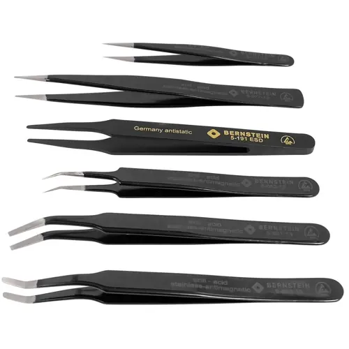 Abverkauf ESD SMD-Pinzettensatz (6 Pinzetten), unisoliert, antimagnetisch, Edelstahl, 5-060-AES