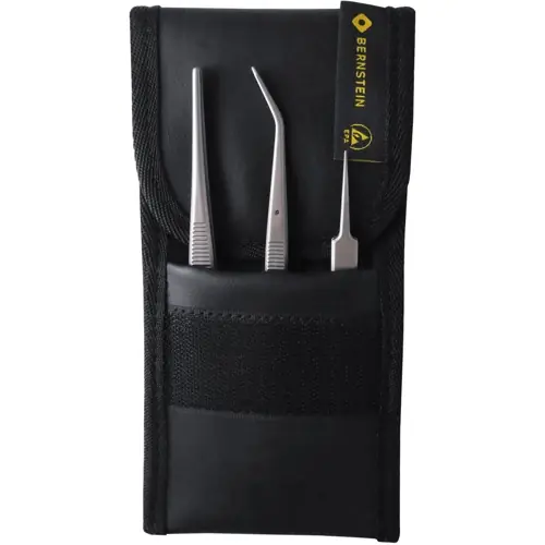 Zertifiziert ESD Pinzettensatz (3 Pinzetten mit ESD Etui), unisoliert, antimagnetisch, Titan, 160 mm, 5-030
