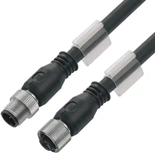 Abverkauf Bus-Leitung, M12-Stecker, gerade auf M12-Buchse, gerade, Cat 5e, PVC, 5 m, schwarz, 1060130500