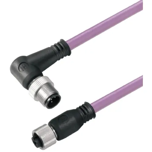 Zertifiziert Bus-Leitung, M12-Stecker, abgewinkelt auf M12-Buchse, gerade, PUR, 1.5 m, violett, 1062320150