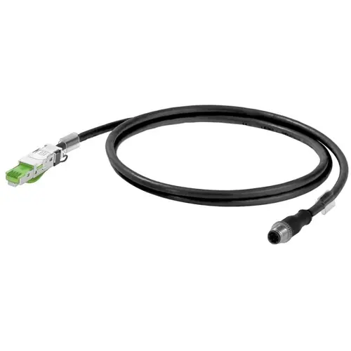 Zertifiziert Systemkabel, M12-Stecker, gerade auf RJ45-Stecker, gerade, Cat 5, SF/UTP, Radox GKW S, 2 m, schwarz, 1220310020