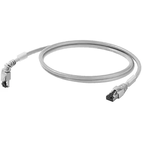 Top-Seller Patchkabel, RJ45-Stecker, gerade auf RJ45-Stecker, abgewinkelt, Cat 6A, S/FTP, LSZH, 3 m, grau, 1233160030